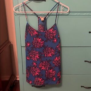 J Crew Floral Blue and Pink Racerback Tank Top - Sz: 00